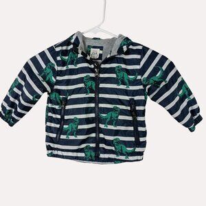 Baby Gap Dinosaur Jacket Toddler 12-18M Blue Striped Hooded Lined Windbreaker